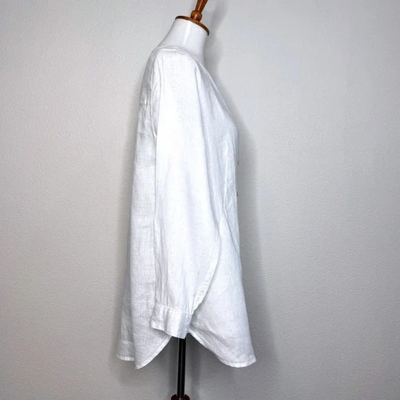SIGRID OLSEN Linen Tunic Top MEDIUM White Beach Pockets Resortwear Lagenlook - Picture 7 of 9